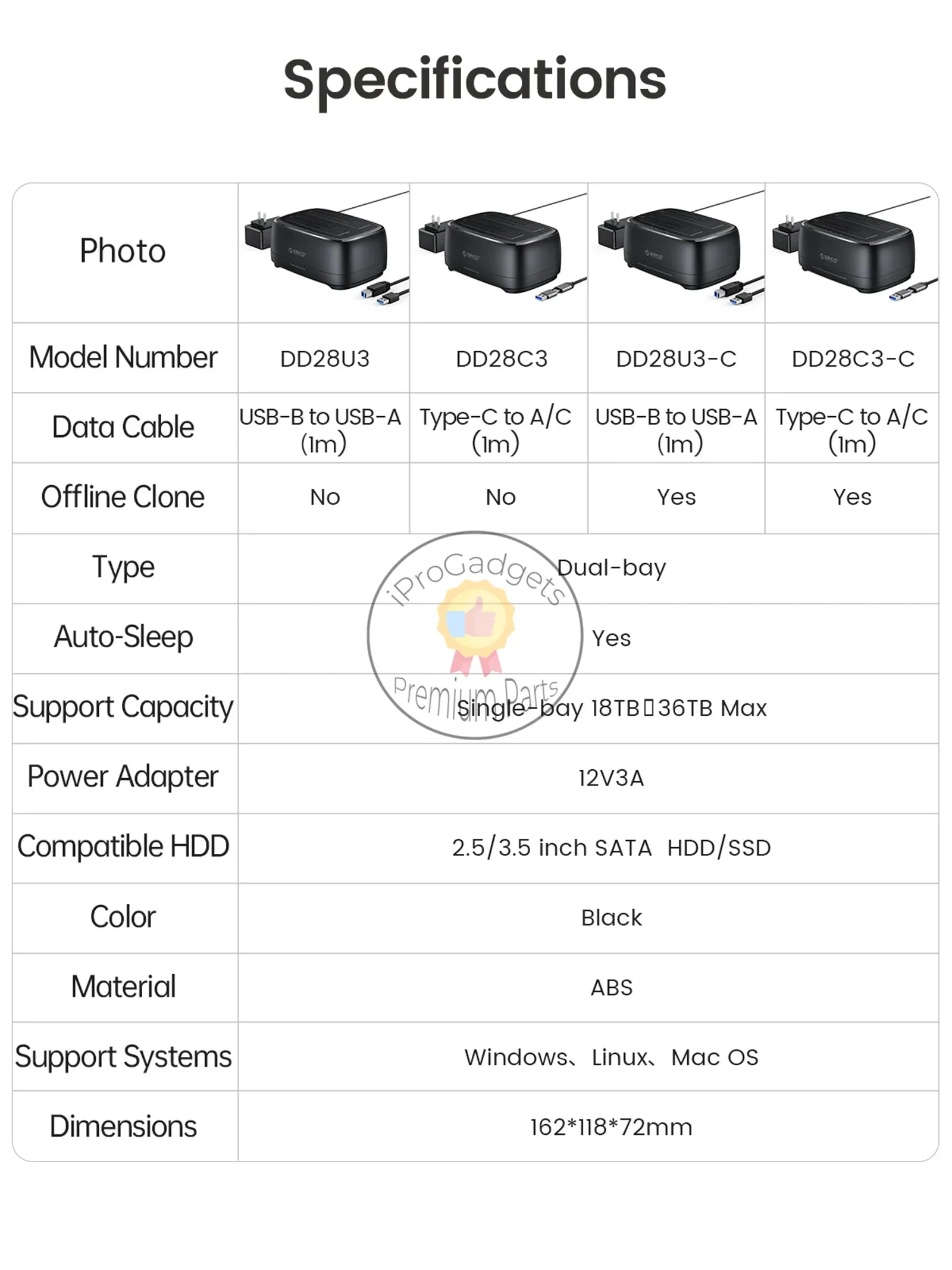 Orico DD28 Series Dual-Bay 2.5 / 3.5 Inch SATA Hard Disk Docking Station with Offline Clone Function