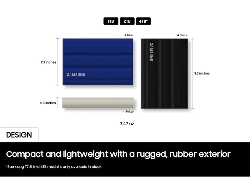 Samsung 4TB T7 Shield SSD 黑色 MU-PE4T0S/AM USB 3.2 Gen 2 Portable Solid State Drive