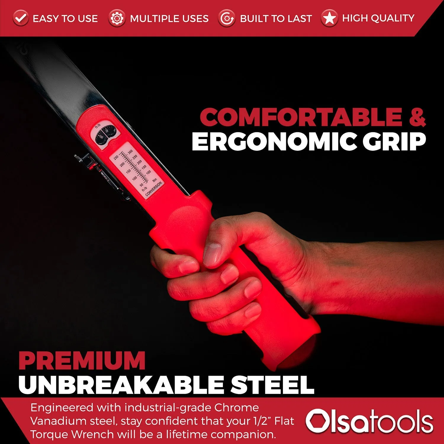 Split Beam Torque Wrench 1/2" Drive (50-250 ft-lb Torque Range) ±4% Accuracy