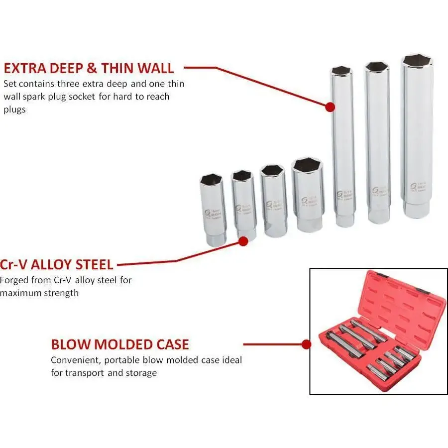 Sunex 3/8 in Dr. 7 Pc. Master Spark Plug Socket Set