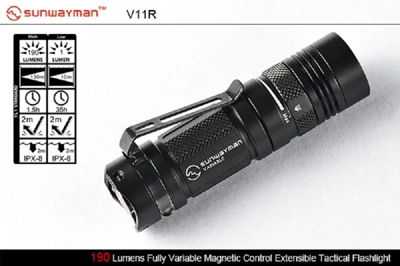 Sunwayman V11R CREE XM-L U2 Variable Output 1 x CR123 / 1 x AA 500 Lumen LED Flashlight