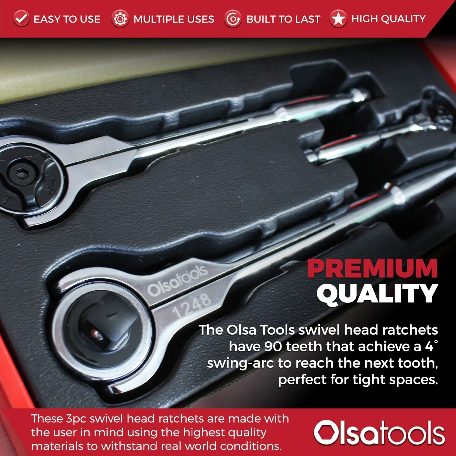 Swivel Head Ratchet - 90 Tooth Round Head