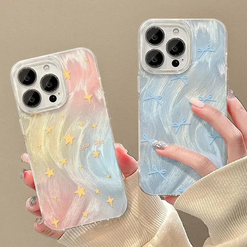 Uakiss Gradient Stars Plating Silver Phone Case For iPhone 14 13 12 15 16 Pro Max 11 7 8 Plus X XS XR 16E Shockproof Protective Cover