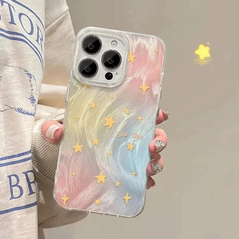 Uakiss Gradient Stars Plating Silver Phone Case For iPhone 14 13 12 15 16 Pro Max 11 7 8 Plus X XS XR 16E Shockproof Protective Cover