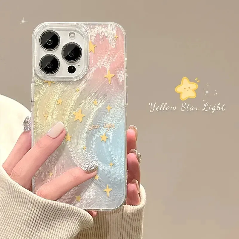 Uakiss Gradient Stars Plating Silver Phone Case For iPhone 14 13 12 15 16 Pro Max 11 7 8 Plus X XS XR 16E Shockproof Protective Cover