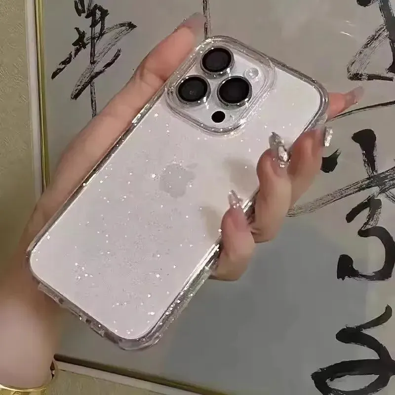 Uakiss Luxury Glitter Transparent Bling Case For iPhone 16 15 14 13 12 11 Pro Max 16E X XR XS 7 8 Plus SE2 Shockproof Soft Bumper Cover