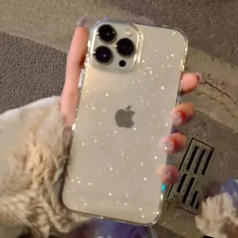 Uakiss Luxury Glitter Transparent Bling Case For iPhone 16 15 14 13 12 11 Pro Max 16E X XR XS 7 8 Plus SE2 Shockproof Soft Bumper Cover