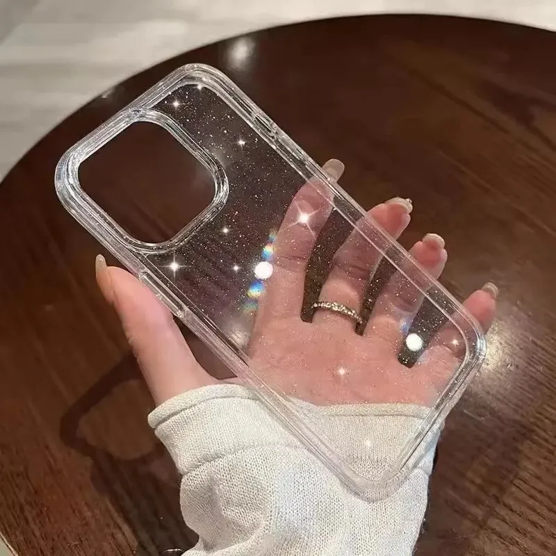 Uakiss Luxury Glitter Transparent Bling Case For iPhone 16 15 14 13 12 11 Pro Max 16E X XR XS 7 8 Plus SE2 Shockproof Soft Bumper Cover