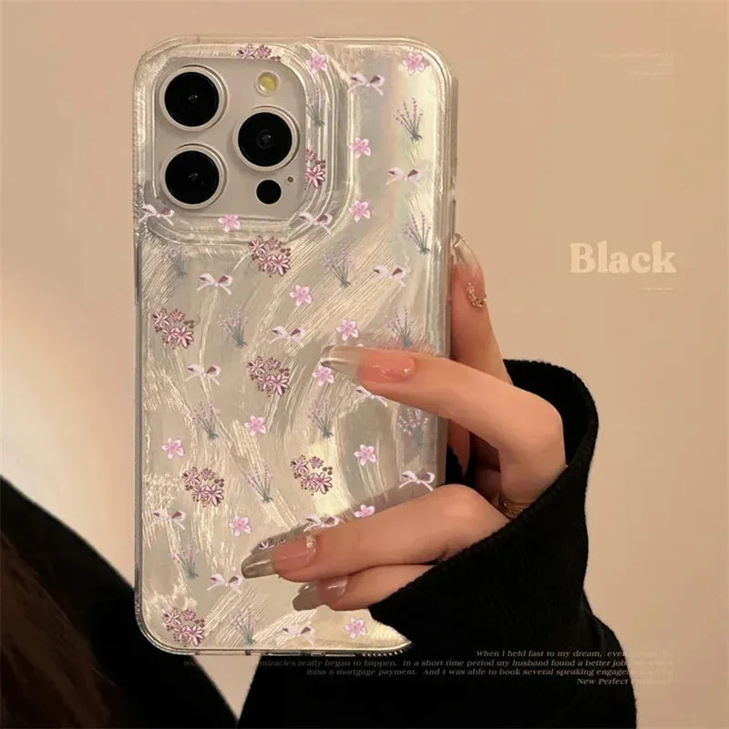 Uakiss Luxury Laser Pink Rose Case For iPhone 15 Case iPhone 11 13 14 12 16 Pro Max X XR XS Max 7 8 Plus SE2022 Fundas Shockproof Cover