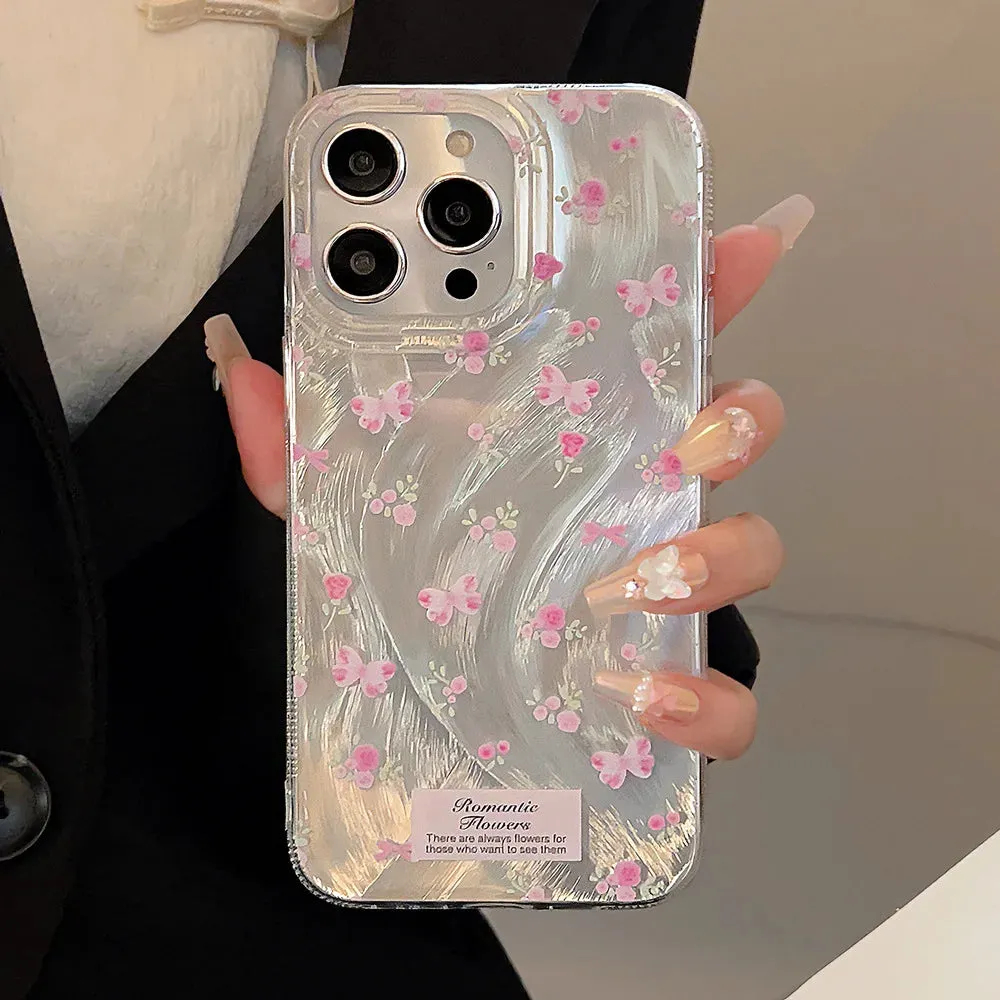 Uakiss Luxury Laser Pink Rose Case For iPhone 15 Case iPhone 11 13 14 12 16 Pro Max X XR XS Max 7 8 Plus SE2022 Fundas Shockproof Cover