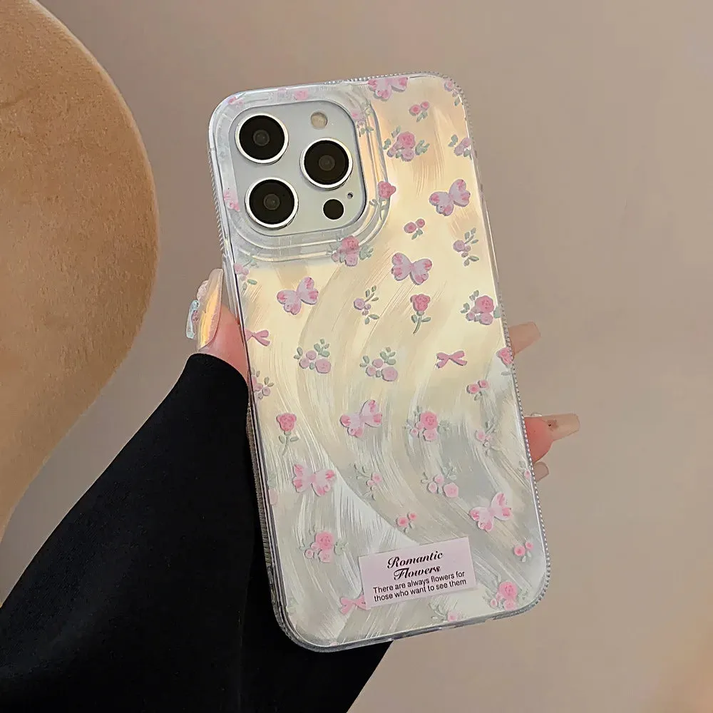 Uakiss Luxury Laser Pink Rose Case For iPhone 15 Case iPhone 11 13 14 12 16 Pro Max X XR XS Max 7 8 Plus SE2022 Fundas Shockproof Cover