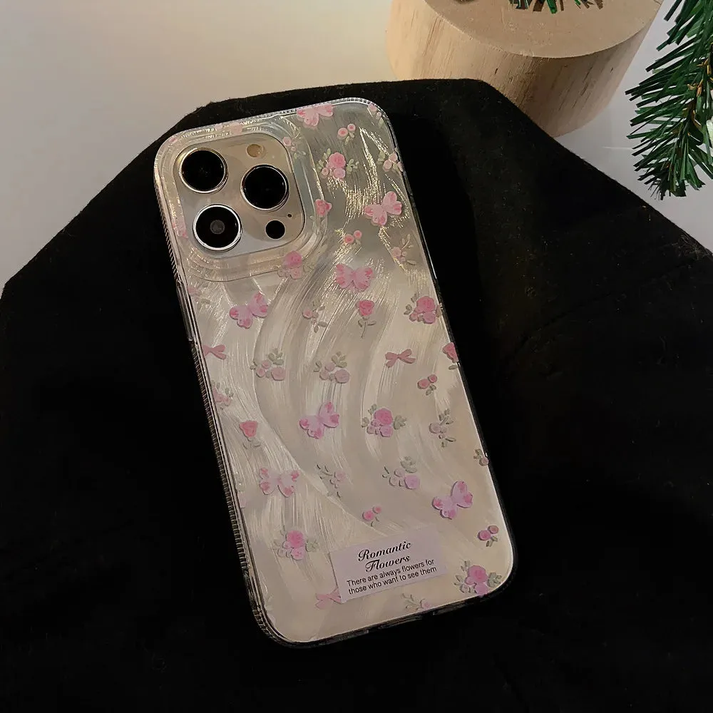 Uakiss Luxury Laser Pink Rose Case For iPhone 15 Case iPhone 11 13 14 12 16 Pro Max X XR XS Max 7 8 Plus SE2022 Fundas Shockproof Cover