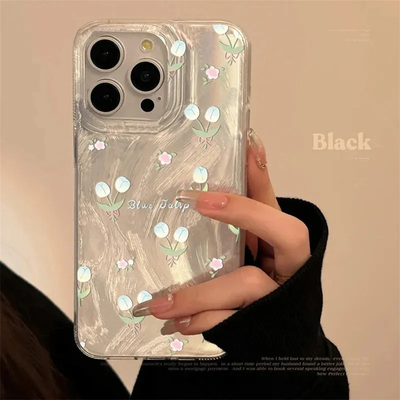 Uakiss Luxury Laser Pink Rose Case For iPhone 15 Case iPhone 11 13 14 12 16 Pro Max X XR XS Max 7 8 Plus SE2022 Fundas Shockproof Cover