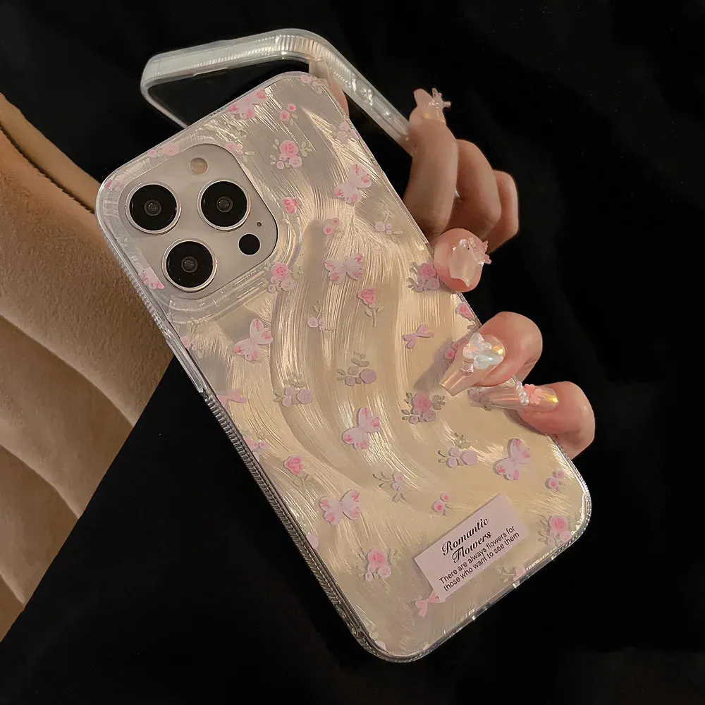 Uakiss Luxury Laser Pink Rose Case For iPhone 15 Case iPhone 11 13 14 12 16 Pro Max X XR XS Max 7 8 Plus SE2022 Fundas Shockproof Cover