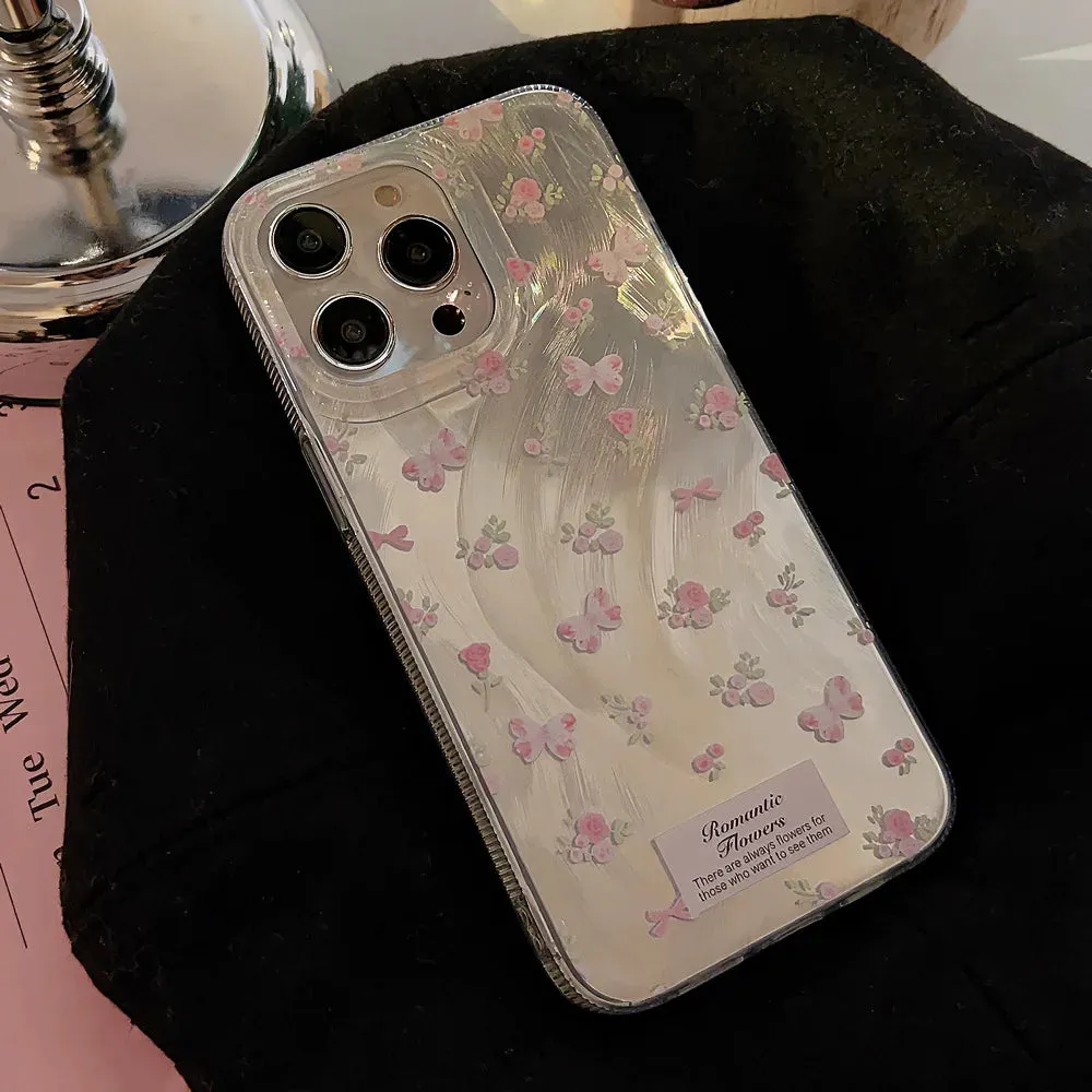 Uakiss Luxury Laser Pink Rose Case For iPhone 15 Case iPhone 11 13 14 12 16 Pro Max X XR XS Max 7 8 Plus SE2022 Fundas Shockproof Cover