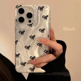 Uakiss Luxury Laser Silver Bow knot Case for iPhone 16 15 14 13 12 11 Pro Max Plus 16E 7 8 SE2 X XS Max XR Shockproof Bumper Fundas