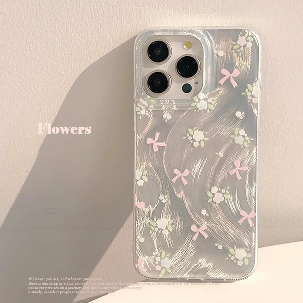 Uakiss Luxury Laser Silver Bow knot Case for iPhone 16 15 14 13 12 11 Pro Max Plus 16E 7 8 SE2 X XS Max XR Shockproof Bumper Fundas