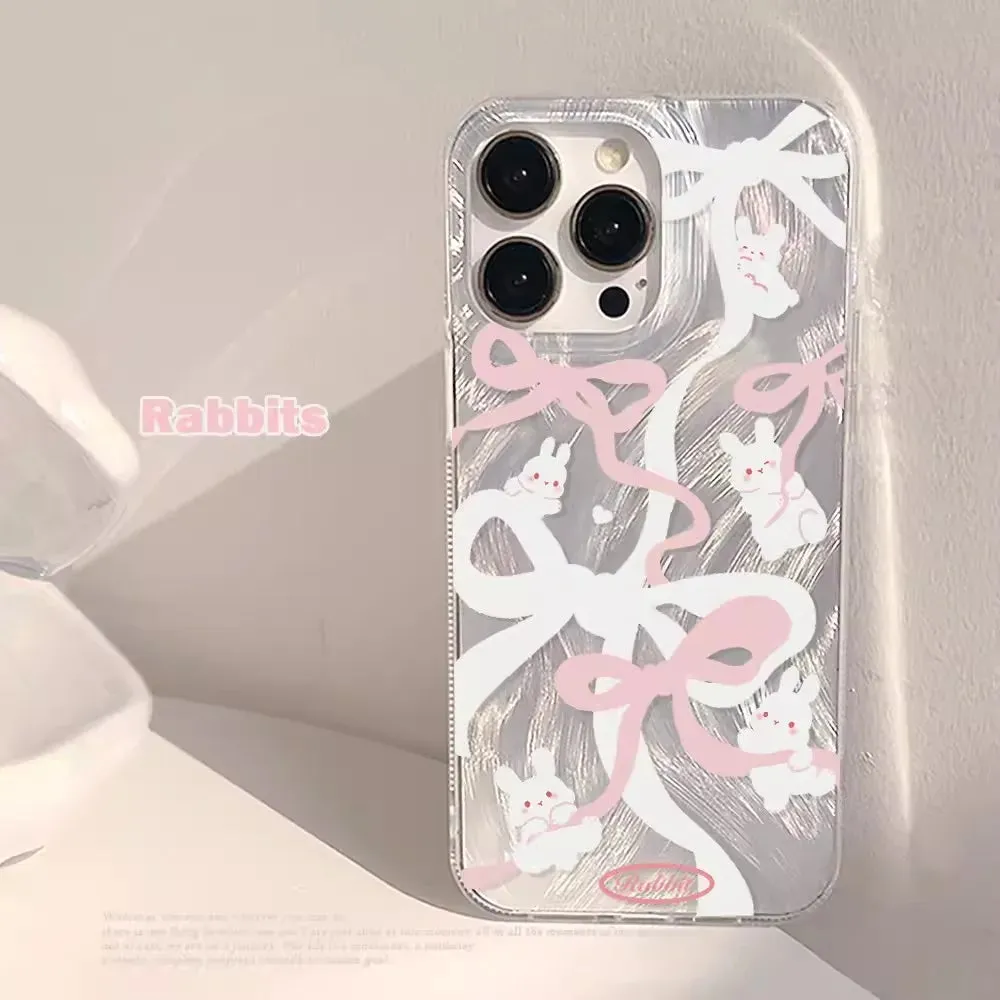 Uakiss Luxury Laser Silver Bow knot Case for iPhone 16 15 14 13 12 11 Pro Max Plus 16E 7 8 SE2 X XS Max XR Shockproof Bumper Fundas