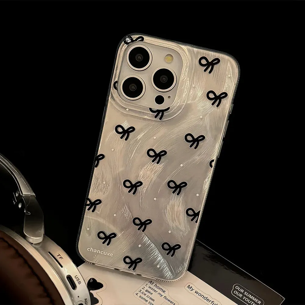 Uakiss Luxury Laser Silver Bow knot Case for iPhone 16 15 14 13 12 11 Pro Max Plus 16E 7 8 SE2 X XS Max XR Shockproof Bumper Fundas
