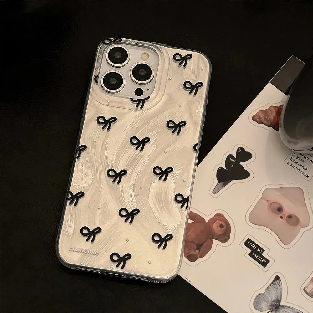Uakiss Luxury Laser Silver Bow knot Case for iPhone 16 15 14 13 12 11 Pro Max Plus 16E 7 8 SE2 X XS Max XR Shockproof Bumper Fundas