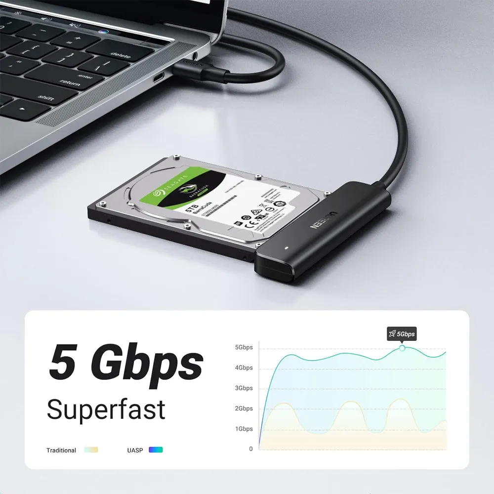 UGREEN SATA III to USB C 3.1 Gen 1 Adapter Cable with 5Gbps Data Transfer Rate for 2.5" SSD & Hard Disk Drive to PC, Desktop Computer, Laptop, TV, etc. - Supports Windows, macOS, Linux, Chrome OS | 70610