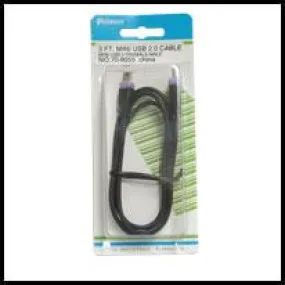USB v2.0 Cord: Mini-USB 5 Pin Male to Male, 3 ft