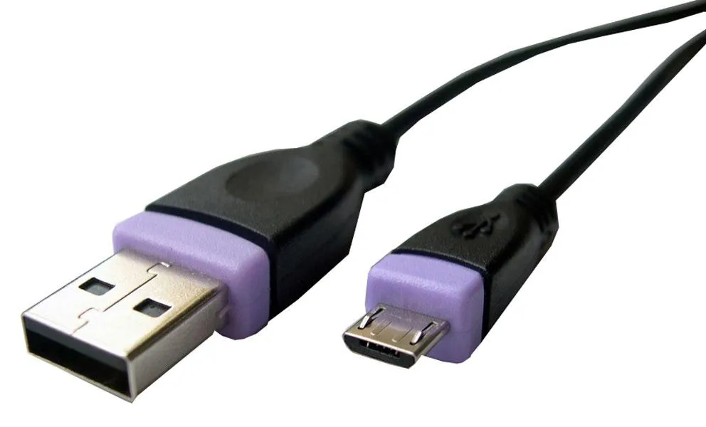 USB v2.0 Cord: "A" Male to Micro-B Male, 3 ft