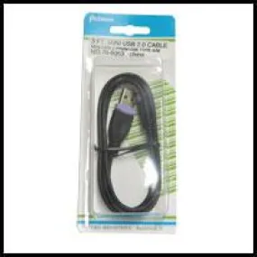 USB v2.0 Cord: "A" Male to Mini-USB 5 Pin Male, 3 ft
