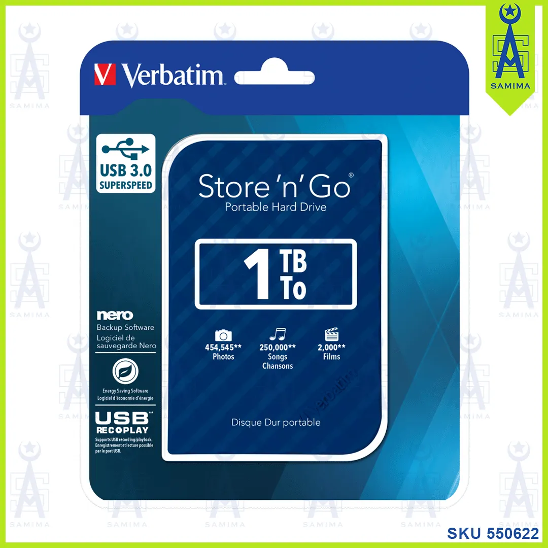 VERBATIM 1TB BLUE PORTABLE EXTERNAL HARD DRIVE
