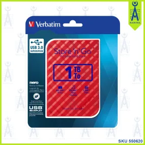 VERBATIM 1TB RED PORTABLE EXTERNAL HARD DRIVE