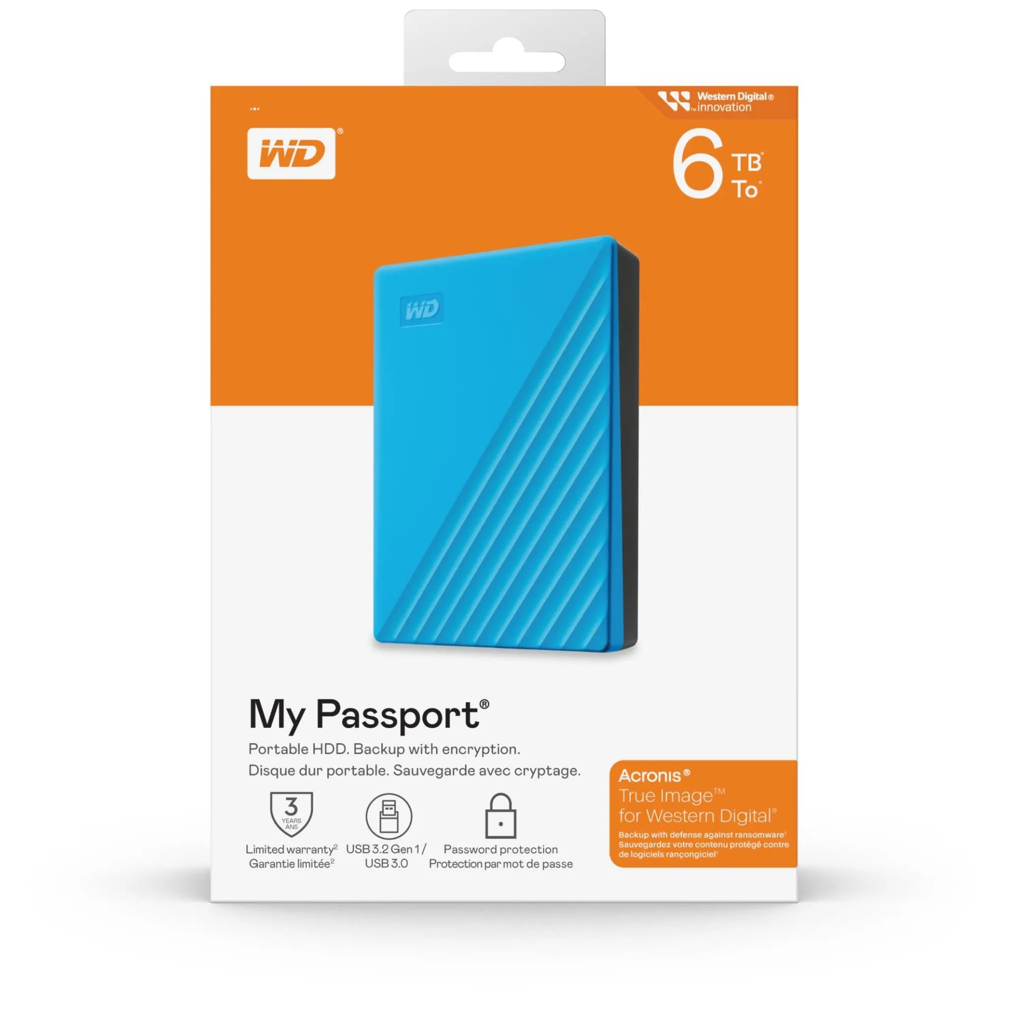 WD My Passport® 6TB Portable HDD Storage (Blue)