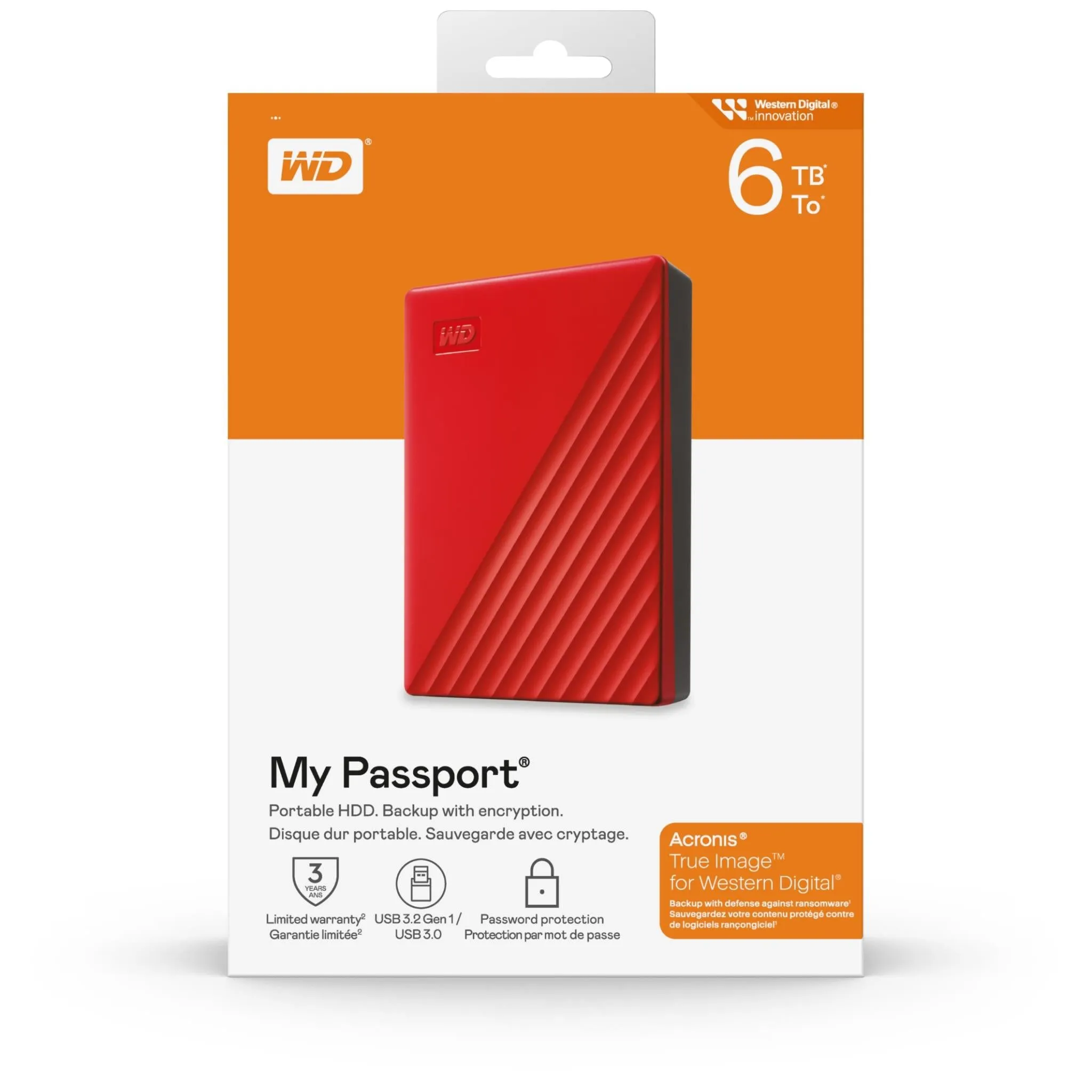 WD My Passport® 6TB Portable HDD Storage (Red)