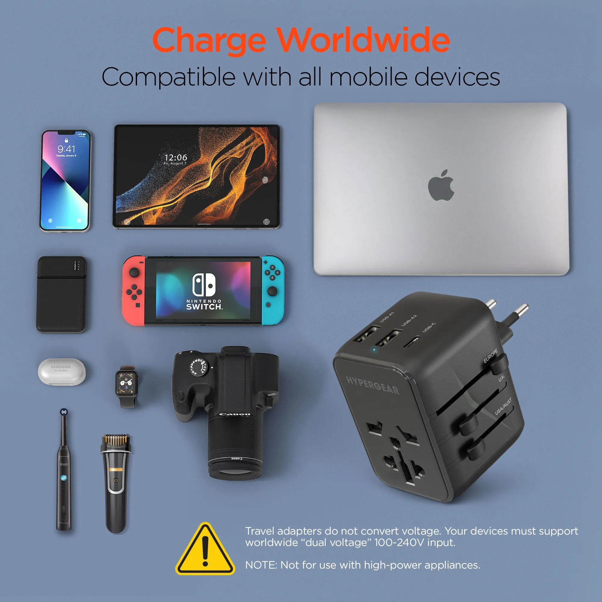 WorldCharge Universal Travel Adapter with USB-C | Black