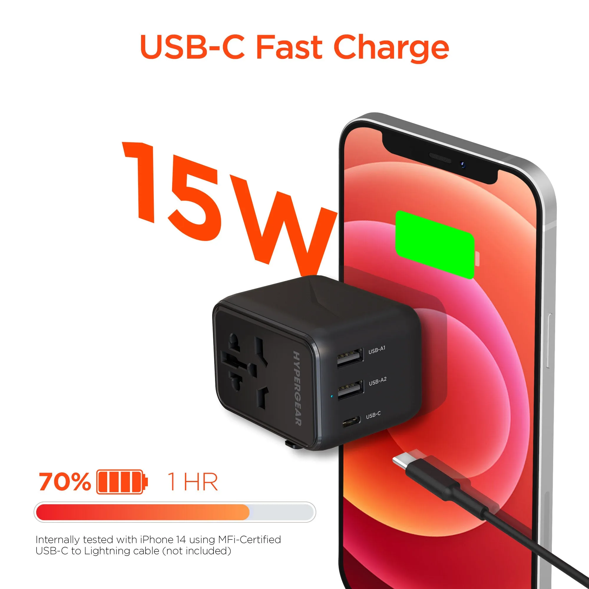 WorldCharge Universal Travel Adapter with USB-C | Black