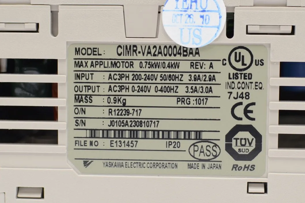 Yaskawa V1000 VFD Inverter Drive 0.4KW (1/2HP), 200V ~ 240V, CIMR-VA2A0004BAA